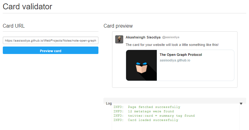 Twitter Card Validator Output